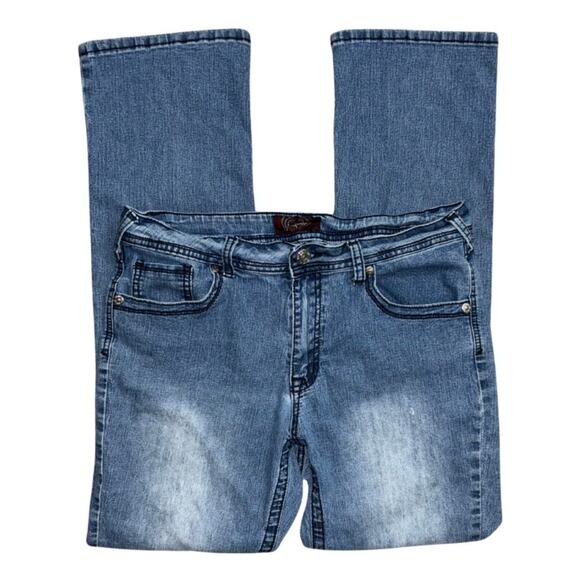 Y2k Angels Jeans Mid Rise Bootcut Flare Medium Wash Faded Size 10 Trashy Vintage - Picture 3 of 6